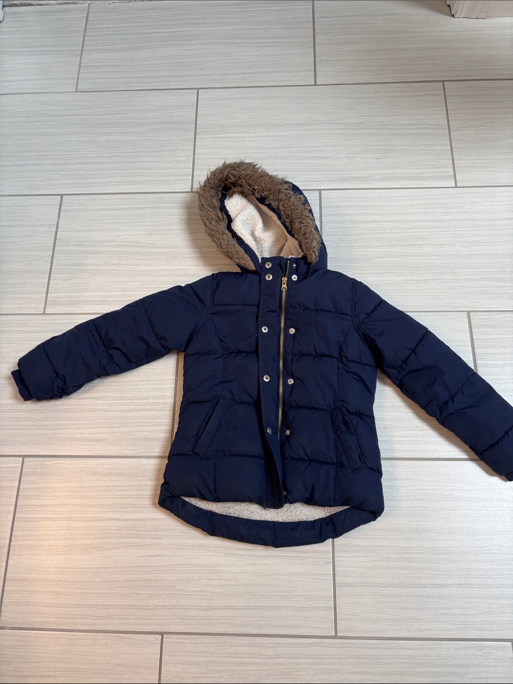 Old Navy Navy Blue Puffer Jacket with Faux-Fur Trim Hood M (8)
